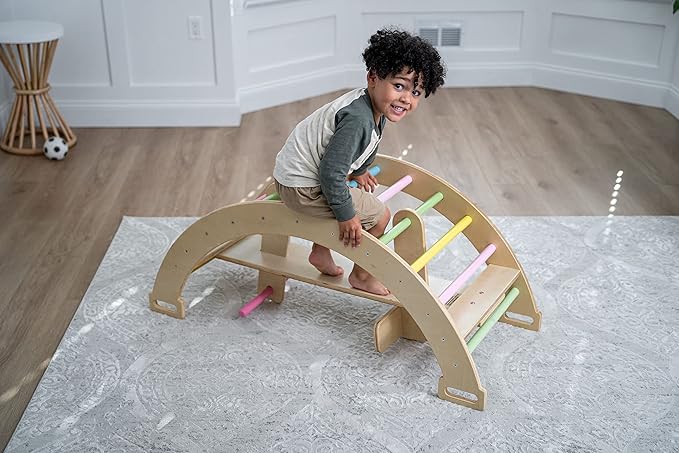 Avenlur Bailis Ultimate 3-in-1 Playset for Kids - Seesaw, Climbing Arch and Rocker - Waldorf and Montessori Climbing Toy for Children 2-6 Years - Toddler Climbing Toys (Colored)