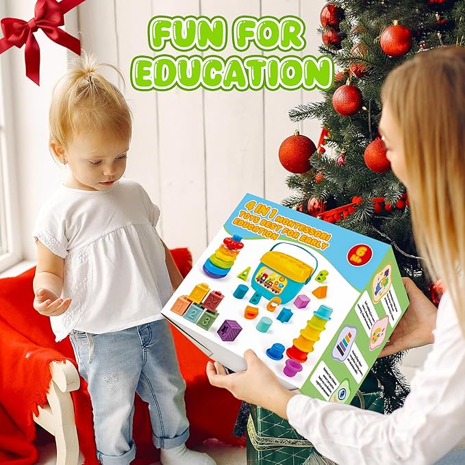 Montessori Baby Toys for Ages 6–18 Months with Sensory Shape Sorter Matching Game Toy Stacking Ring Soft Building Blocks Developmental Learning Toys for Toddlers 1+ Year Old