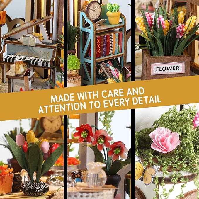 DIY Miniature Garden Dollhouse Kit - 1:24 Scale Wooden Flower Greenhouse Room Craft with Furniture for Book Nook Decor - Present for Women, Girls, and Boy (Round Garden)