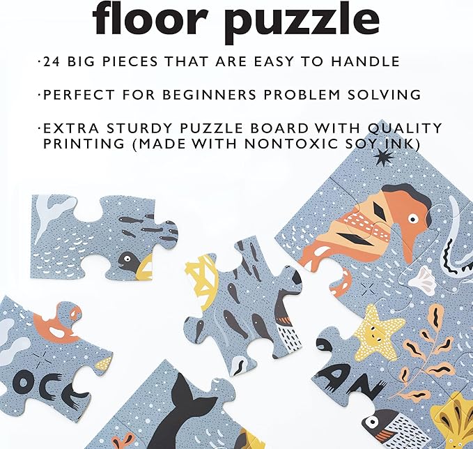 Wee Gallery Floor Puzzle, 24-Piece Jumbo Jigsaw Puzzles for Toddlers, Early Learning Activity, Cognitive and Fine Motor Skills Development, Learning Toys for Toddlers, Ocean Life