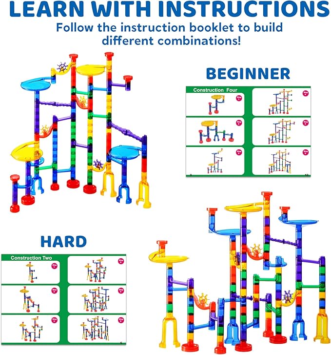 JOYIN 150Pcs Glowing Marble Run- Construction Building Blocks Toys with 5 Glow in The Dark Glass Marbles, STEM Educational Building Block Toy, Gift for Christmas
