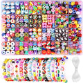 BBita 1000PCS Polymer Clay Beads Bracelet Making kit, 24 Style Cute Fun Beads Flower Animal Rainbow Eye Charms for Jewelry Necklace Earring Making DIY Accessories for Women Girls