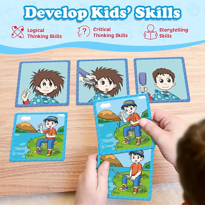 Sequencing Cards,Sequence Board Game for Kids,Speech Therapy Materials Toys for Autism,Story Storytelling,Social Skills,Sentence Building,Preschool Learning Activities,Classroom & Homeschool