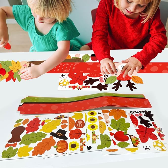 Cinrobiye 24 Sets Fall Crafts Kits Autumn Animal Paper Crown Craft Kit Bulk DIY Harvest Headbands Craft for Holiday Thanksgiving Birthday Party Favors Gift Home School Art Project Activity Game Prizes