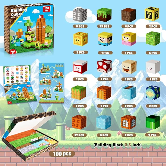 Magnetic Blocks-100PCS Magnetic Building Cubes Blocks, STEM Montessori Sensory Toys for Toddlers Kids Boys Girls Ages 3 4 5 6 7 8 9 10 Christmas Birthday Gifts