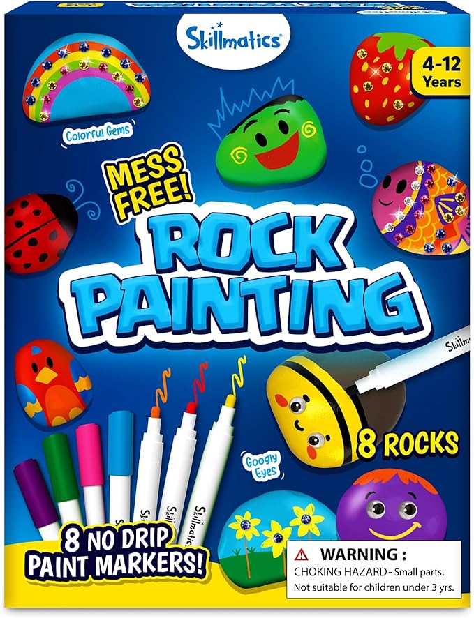 Skillmatics Rock Painting Kit - Mess-Free Art & Craft Activity for Girls & Boys, Craft Kits & Supplies, DIY Creative Activity, Christmas Gifts for Kids Ages 4, 5, 6, 7, 8, 9, 10, 11,12