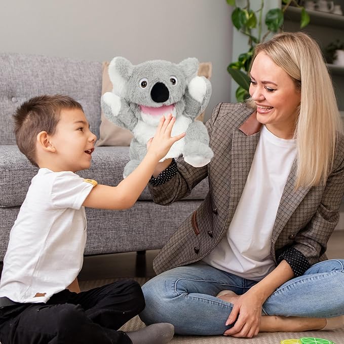 Easfan Koala Hand Puppet with Movable Mouth Interactive Storytelling Cute Soft Plush Toy Creativity and Imagination Easter Christmas Birthday Gifts for Toddlers Kids,10’’