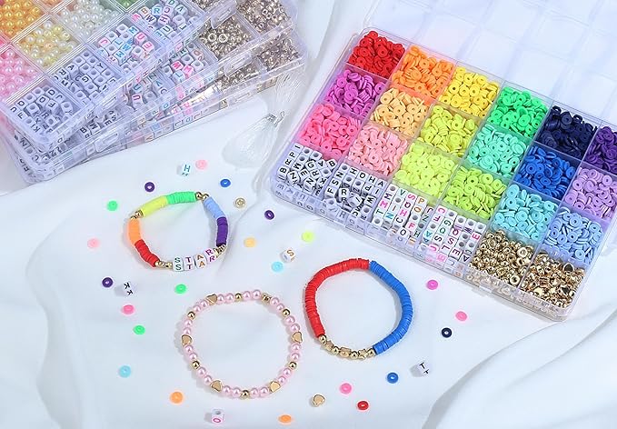 XIANNVXI 18color Clay Beads Kit for Friendship Bracelet 8mmClay Kandi Letter Beads Kit for Jewelry Making DIY Crafts