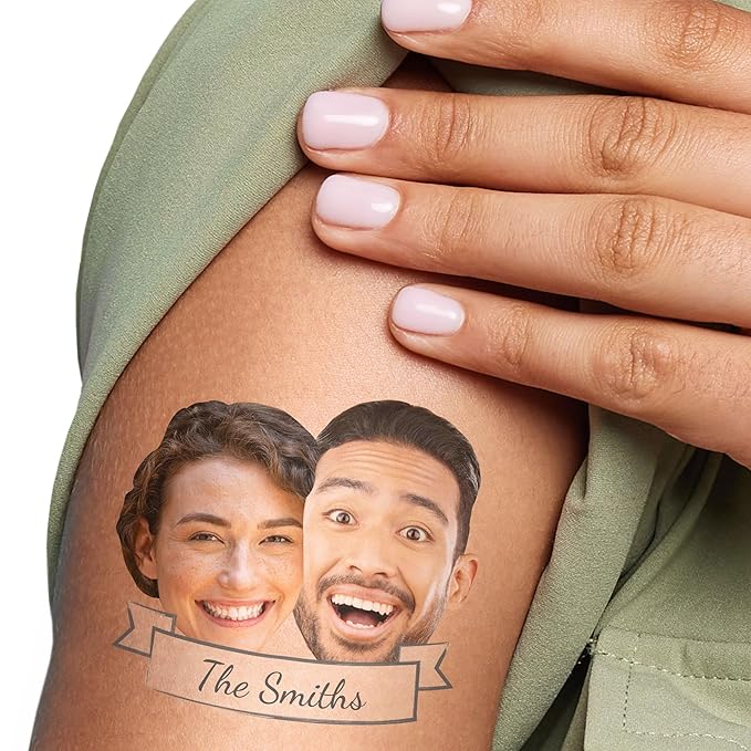 Big Dot of Happiness 2 Fun Face and Text Temporary Tattoos - Wedding Party Favors - Bachelorette Party Ideas - Custom Photo and Name Temporary Tattoos - Set of 12
