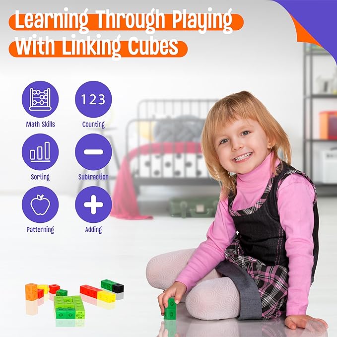 SpriteGru 300PCS Math Linking Cubes, Math Cubes Manipulative Connecting and Counting Snap Blocks for Early Math and Construction, Educational Toy for Preschool, Kindergarten, Homeschool