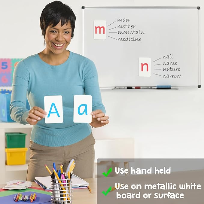 Magnetic Big Montessori Alphabet ABC Flash Cards - 52 Sturdy Uppercase & Lowercase Large Letters, Black - for Classroom Teachers, Homeschool, ESL, Kids and Adults
