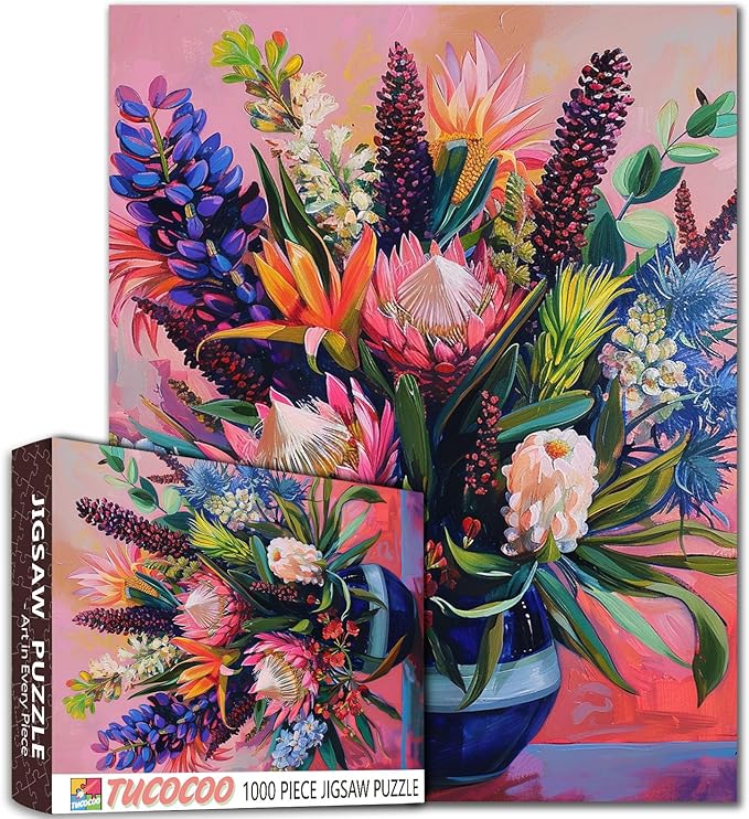Blooming Floral Jigsaw Puzzle 1000 Pieces flower vase Puzzles for Adults,Wildflowers Jigsaw Puzzles for Challenging Family Activity Games Flower Puzzle for Home Wall Decor Gifts 20 x 27 Inches