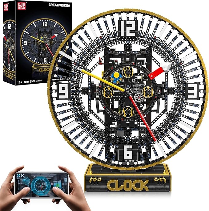 Mould King 10160 Mechanic Grand Clock Building Set, APP Control Real-time Mechanical Gear Rotation, DIY Electric Building Block Clock for Age 14+/Adults Collections Enthusiasts(3675+ PCS)