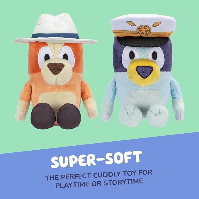 Bluey Plush Stuffed Animals Pack of 2, 16-23”, Soft, Captain and Holiday Plush Figure Toys, Cuddly Stuffed Animals for Kids Ages 3+