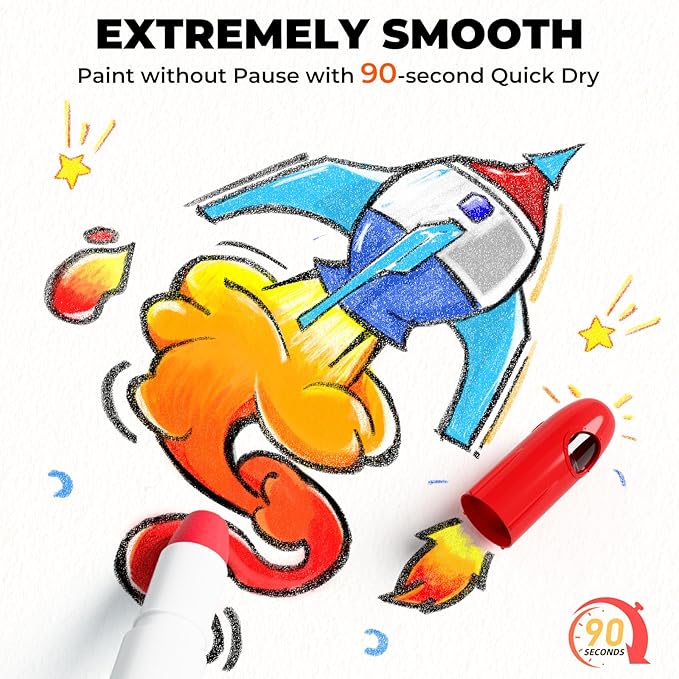 36 Colors Tempera Paint Sticks, Washable Rocket Paint Sticks for Kids, Non-Toxic and Quick Drying