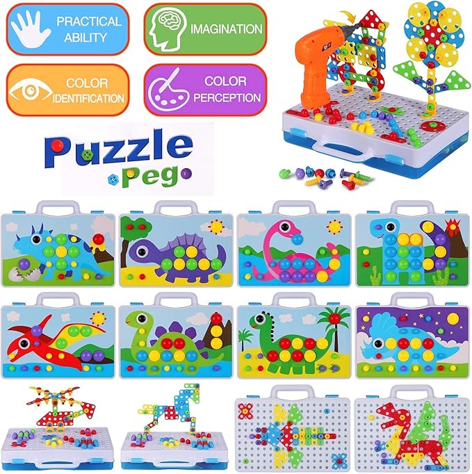 STEM Building Toys for Kids Ages 4-8 | 224-Piece STEM Drill & Build Kit with Screwdriver, Pegboard | Educational Toys for 5+ Year Old Boys Girls | Gift for Birthdays