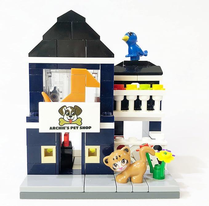 Brick Loot Mini City Pet Shop Building Set – 155-Piece Lego-Compatible Storefront, Modular Mini Bricks City Blocks Kit with Cat & Bird Figures, DIY Model for Kids & Adults, Display Collectible