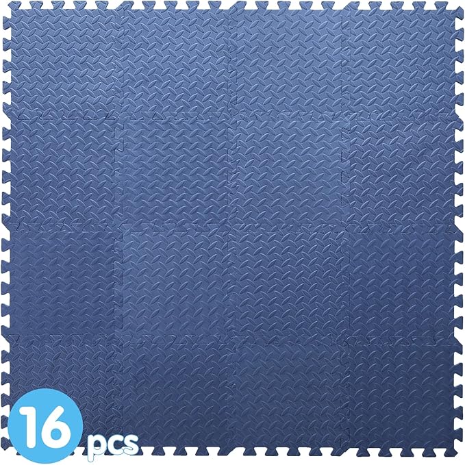 Coolcandy EVA Foam Play Mat, 16 Tiles Colorful Baby Play Mat, Square Kids Playmat with Solid Colored, 0.4" Thickened Interlocking Foam Floor Tiles, Puzzle Play Mat for Baby Lying, Playing (Navy Blue)