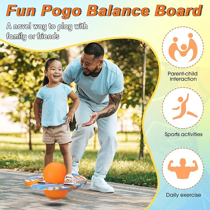 Junkin 2 Pcs Pogo Ball Trick Board Toy Balance Board Pogo Balance Bounce Ball with Pump and Strong Grip Deck for Fun Challenge Fidget Indoor,Outdoor Toys