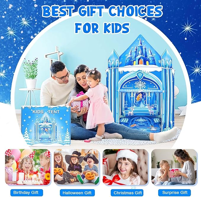 Princess Play Tent,Kids Toys for Girls,Ice Castle Kids Tent Indoor and Outdoor, Large Imaginative Playhouse 51" X 40" with Carrying Bag for 3-12 Years Old Girls Gift