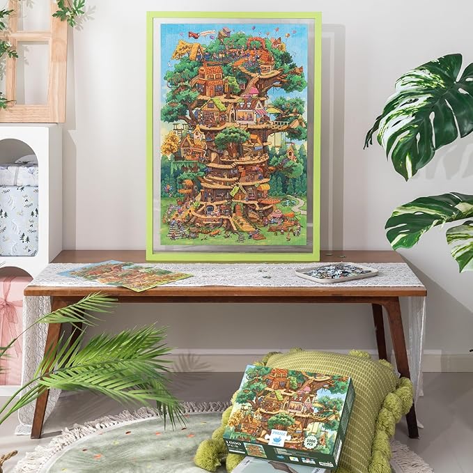 MOMIBOOK 1000 Piece Puzzle for Adults Jigsaw Puzzles of The Wonderful Tree House Expedition, Luminous Painting Image Challenging Hard Impossible Puzzle Unique Funny Party Christmas Birthday Gifts