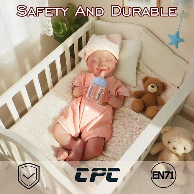 Full Silicone Baby Dolls,17.72 in Silicone Realistic Newborn Baby Doll, Non Vinyl 1:1 Lifelike Reborn Sleeping Dolls (Eve-Nude)