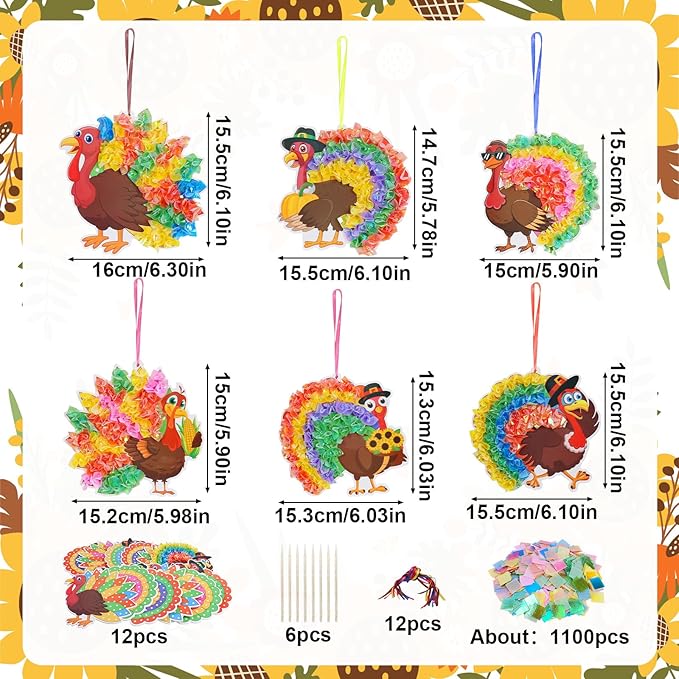 Fennoral 12 Pack Thanksgiving Turkey Crafts Kit for Kids Make You Own Turkey Poke in Arts and Crafts DIY for Boys Girls Classroom Activities Fall Decoration