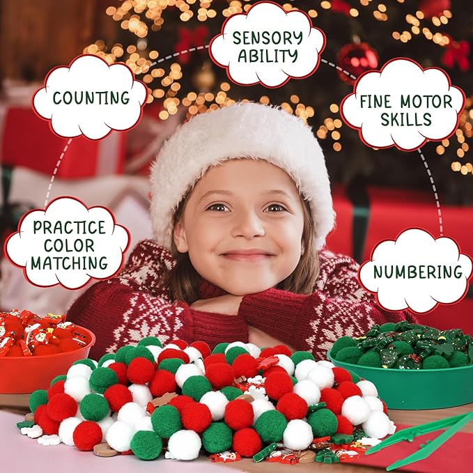 209 Pcs Christmas Sensory Bin Items Christmas Resin Counting Sorting Sensory Bin Filler Fine Motor Santa Claus Reindeer Snowflake Gjft Box Wreath Counts for Xmas Counting Decor