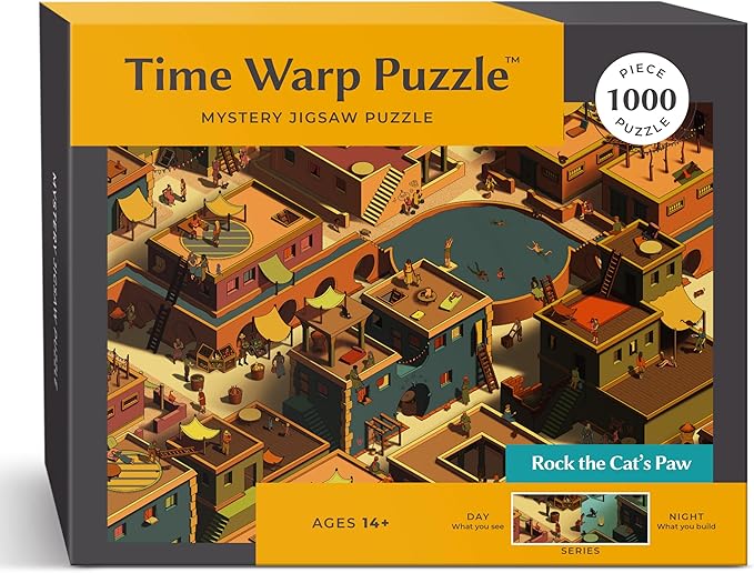 Time Warp Puzzle Mystery Jigsaw Puzzle 1000 Pieces for Adults Day Night Series - A Challenging, Difficult, Picture Changing Puzzle to Solve 26.625 x 19.25 in (Rock The Cat's Paw)
