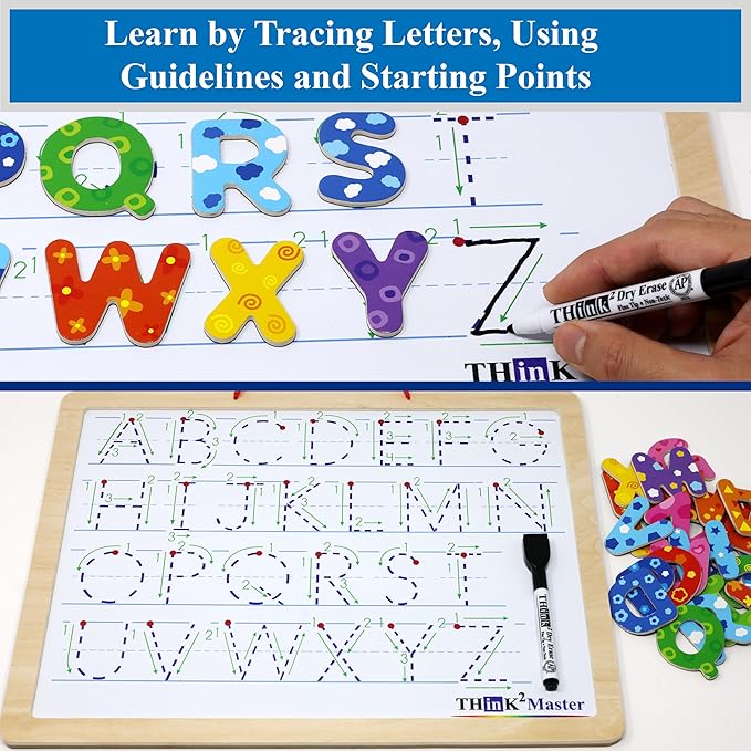 Think2Master Alphabet Whiteboard & Animal Puzzle (PreK, Kindergarten, 1st) for Families, Home School & Classrooms. Learn to Read & Write Size 14.5” x 10.5" (Animal Edition)