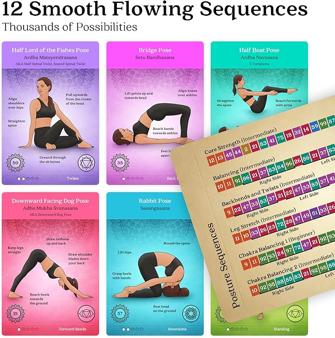 Asana Moon Premium Yoga Cards – Deck with Over 120 Yoga Poses – Yoga Sequencing Deck with Yoga Cues and Sanskrit Names for Beginners and Teachers – Unique Yoga Gift for Women or Any Yoga Lover