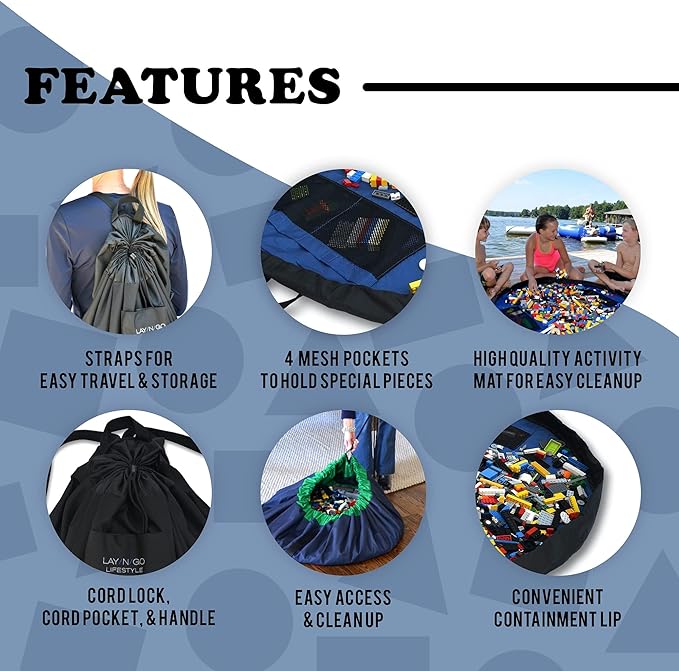 Lay-n-Go 2-in-1 Small Portable Drawstring Toys Storage Organizer and Play Mat for Room and Travel, Made for Kids and Toddlers with a Durable Patented Design