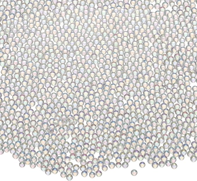 Iridescent Glass Tiny Bubble Beads, 1.5-2.0mm 10g No Hole Micro Mini Round White Transparent Water Droplets Beads - Applications: for Resin Filler, Nail Art, Dollhouse Bath Tub