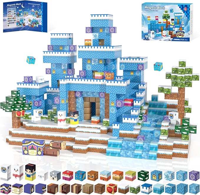 150PCS Magnetic Blocks, Magnet Building Blocks for Kids Age 4-8, Magnetic Cubes Sets for Frozen Princess Castle Build, Magnet Cubes Tiles Toys for Girls Age 3+ Years Old Birthday Gift