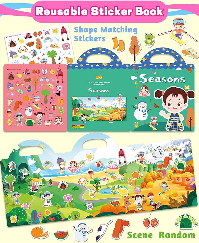 Reusable Sticker Book for Toddlers 2-4 Years, Stickers for Kids, Toddler Craft Activities, Toddler Travel Toys Ages 2+ Boy Girl Birthday Gifts