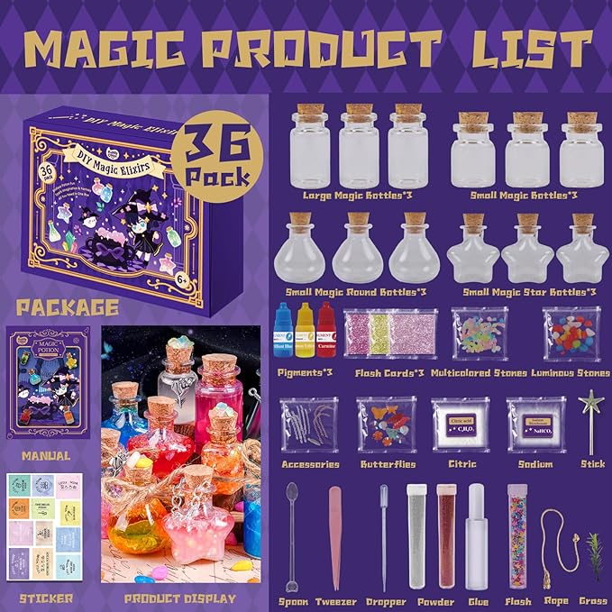 KIDDYCOLOR Magic Potion Kit for Kids - 12 Mixed Fairy Potion Bottles, Art Craft & Decoration Toys for Girls Ages 6 7 8 9 10 12+ Year Magical Workshop Kit for Boys Girls Birthday Party Gift, Christmas