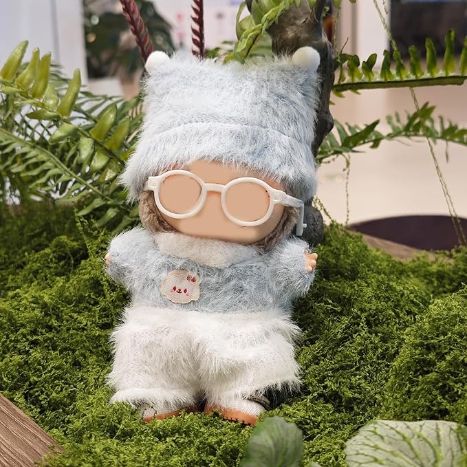 17cm Doll Clothes Set, Cute Outfits for Clothes and Glasses, 5 PCS Cute Hat & Overalls Set Stylish Outfits for Boys Girls Exquisite Accessories