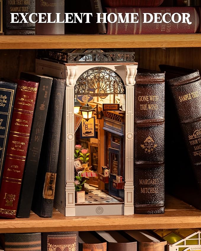 ROBOTIME DIY Book Nook Kits Dollhouse Room Bookstore Miniature House with LED Light 3D Wooden Puzzles for Adults Booknook Bookshelf Insert Decor Diorama Kit Unique Gifts（Arcade Dating）