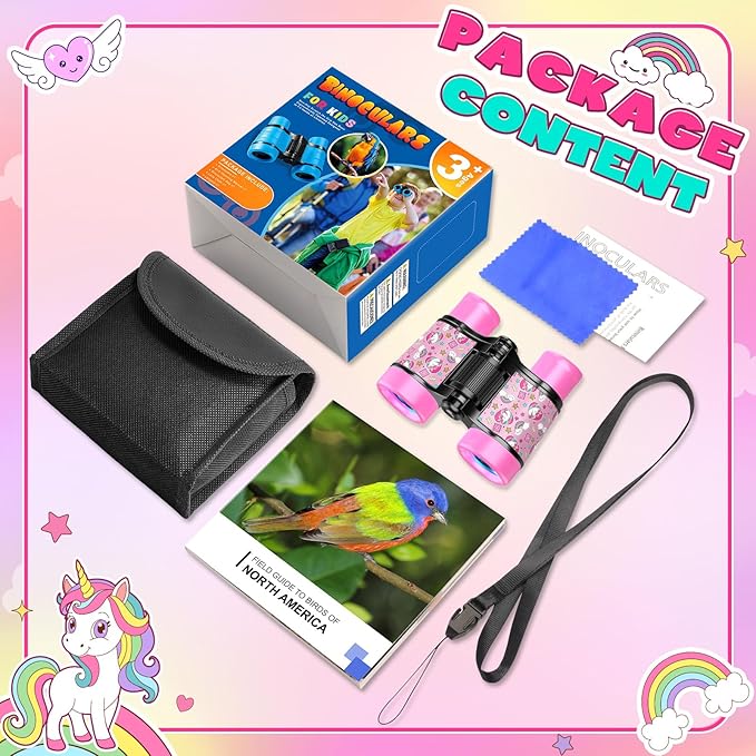 Unicorn Binoculars Toys for Kids 3 4 5 6 7 8 Year Old Girls Christmas Birthday Gifts for Girl Kid Toddler Ages 3-5 4-6 Toddlers Pink Binoculars Toys Bird Watching Outdoor Camping Toy Stocking Stuffers