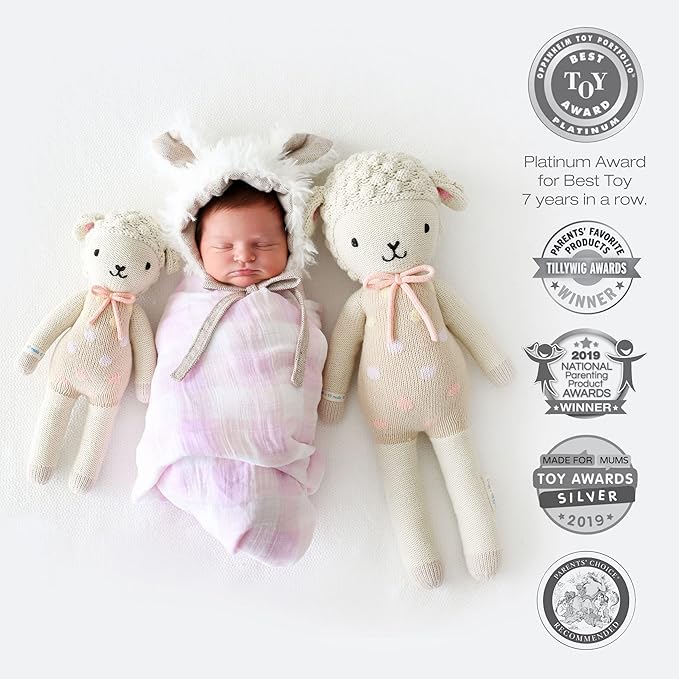 cuddle + kind Pastel Lucy The Lamb Little 13" Hand-Knit Doll – 1 Doll = 10 Meals, Fair Trade, Heirloom Quality, Handcrafted in Peru, 100% Cotton Yarn