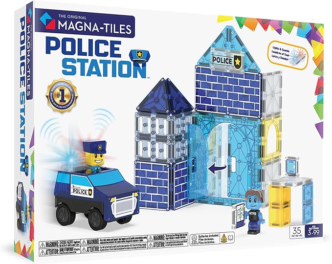 MAGNA-TILES Police Station 35-Piece Magnetic Construction Set, The Original Magnetic Building Brand