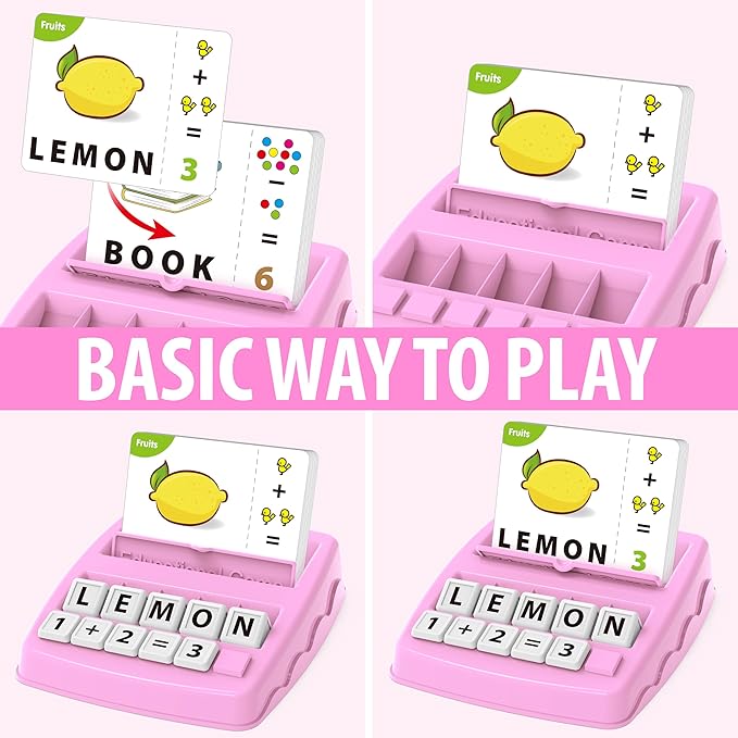 Matching Letter Games,Learning Educational Toys 2 in 1, Numerical Equality Games,Alphabet Spelling Reading Flash Cards,Early Education Gift Toys for 3,4,5,6,7 Year Olds (Pink)