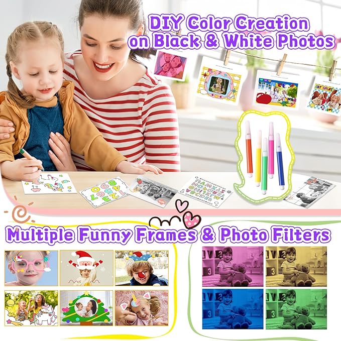 Kids Instant Print Camera, Christmas & Birthday Gift for Girls & Boys, Digital Camera with 32GB Card, 1080P Video, Portable Purple Toy for Ages 3-10