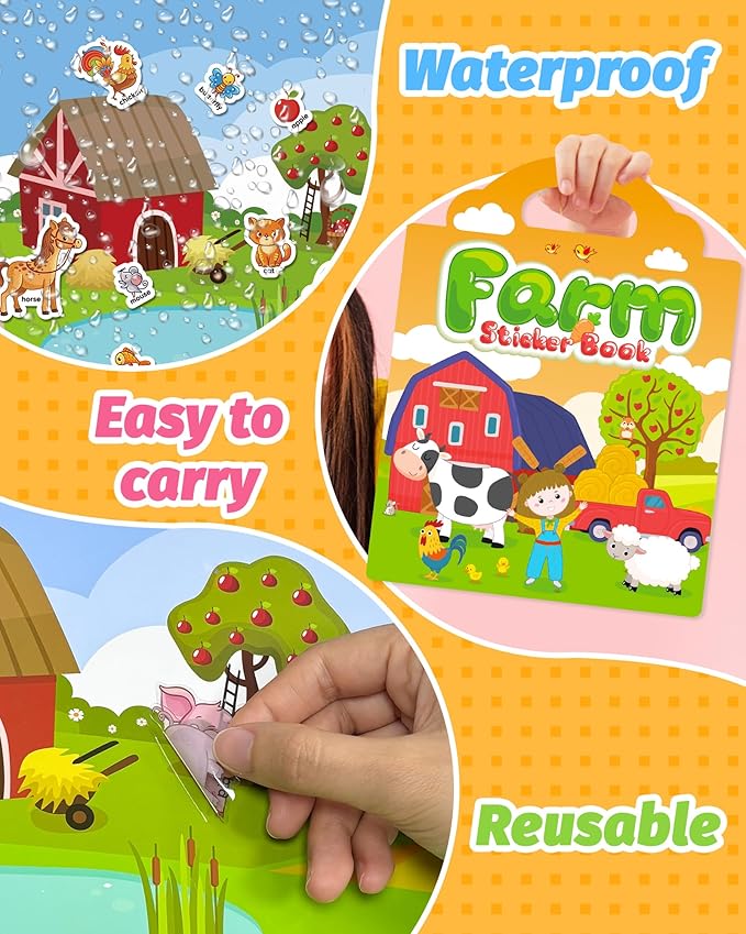 Reusable Sticker Book for Toddlers 2-4 Years, Stickers for Kids, Toddler Craft Activities, Toddler Travel Toys Ages 2+ Boy Girl Birthday Gifts