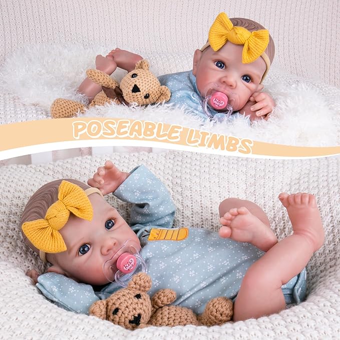 Aori Reborn Baby Dolls Girl - 20 Inch Realistic Handmade Cloth Body Newborn Baby Doll with Blue Eyes & Hand-Painted Hair Weighted Cuddle Doll for Companion, Gift for Seniors, Collectors & Kids 3+