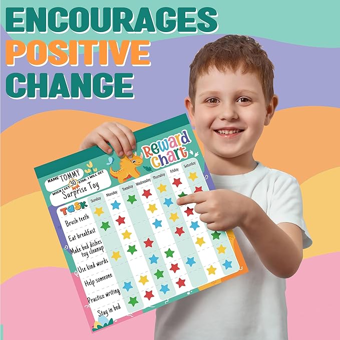 Reward Chart for Kids – Dinosaur Magnetic Kids Behavior Chart, Pad with 26 Chore Charts, 1920 Star Stickers, 49 Incentive Stickers, Responsibility Chart for Kids Boys Toddlers - Kids Chore Chart