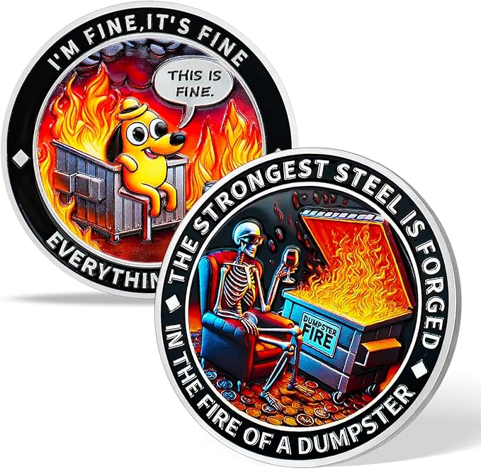 AtSKnSK Memento Mori Coin Momento Mori Coin Skull Coin Stoic Gifts Memento Mori Calendar Living Memento Mori Amor Fati Coin (Calm in The Fire Skeleton Dog)