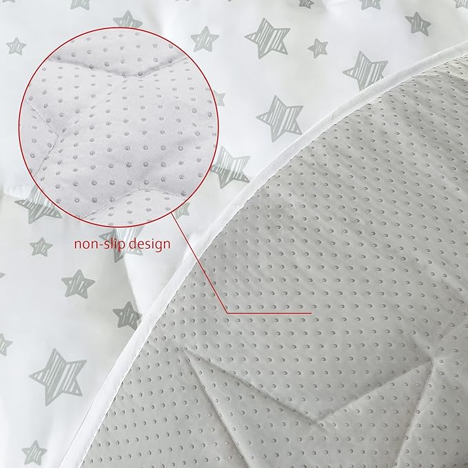 Mat of Teepee Tent for Kids, Toddler Teepee Mat Cushion, Anti Slip Bottom Square Padded Mat 43''x 43'' Kids Teepee Mat for Boys and Girls, Toddler Teepee Quilted Mat, White Star