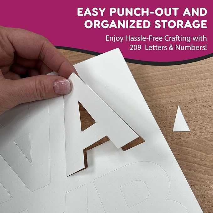 209 Pcs 3 in. White Bulletin Board Letters & Numbers, Capital Letters, Numbers, Punctuation, US Made Card Stock Punch Out Letters for Poster, Bulletin Board, Classroom