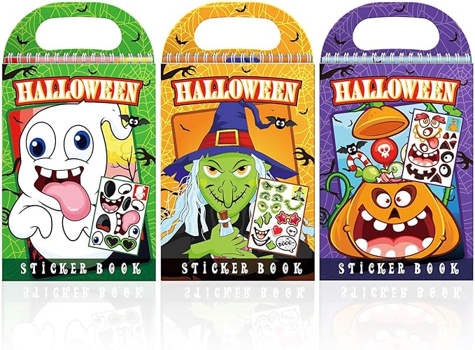Halloween Make-a-Face Sticker Books 3-Pack,Halloween Toys Activity Pad for Kids Ages 4-8(30 Scenes)
